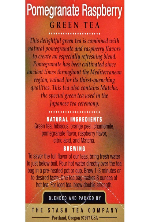 Stash Tea Pomegranate Raspberry Green Tea, 18 Count Tea Bags in Foil Individual Green Tea Bags for Use in Teapots Mugs or Cups, Brew Hot Tea or Ic...
