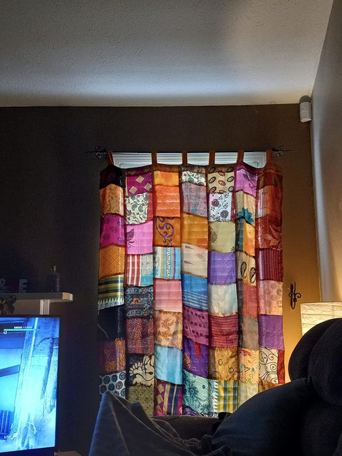 Mango Gifts India Old Sari Saree Curtains Patchwork Multicolor Boho Door Curtains Bedroom Curtain One Piece...