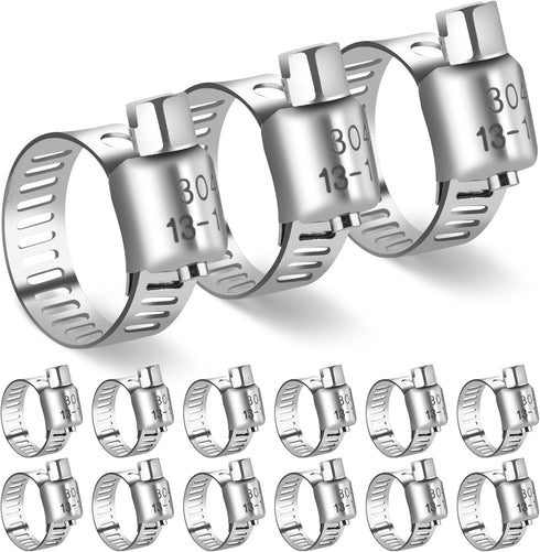 15PCS Hose Clamp Set - Stainless Steel Hose Clamps with Worm Gear, Adjustable 1/2'' to 3/4'' (13-19mm) for Plumbing, Automotive, and Mechanical Ap...
