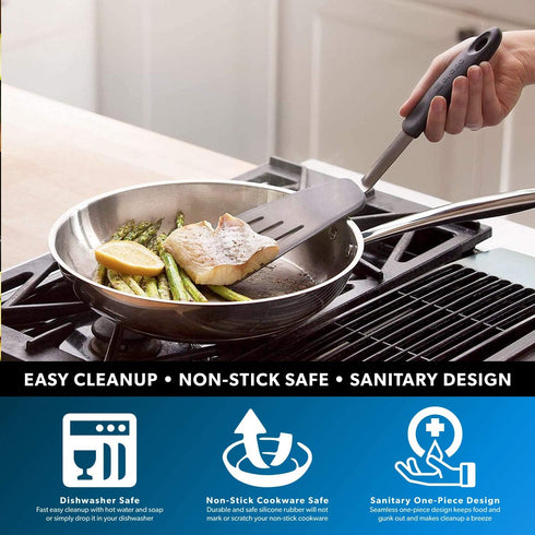 DI ORO Silicone Fish Turner - Nonstick Cookware Spatula, 600F Heat-Resistant, BPA Free, Slotted, Non Stick Thin Egg Flipper (Black)...
