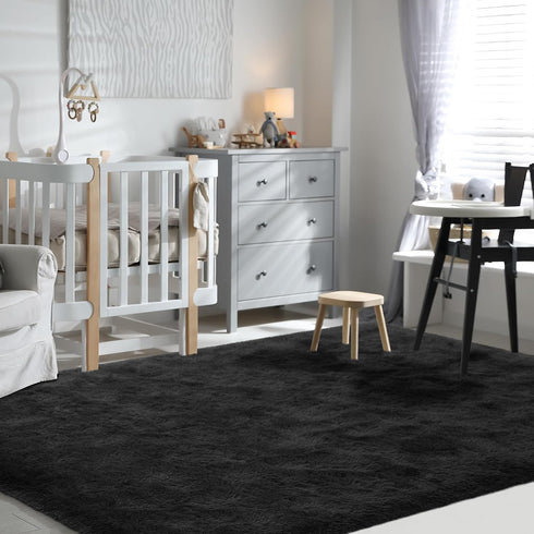 Terrug Black Fluffy Area Rug for Bedroom, 4x6 Ft Tie-Dyed Shag Throw Rugs, Soft Machine Washable Plush Carpet with Non Slip Backing for Girls Kids...