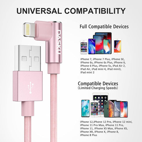 2 Pack 90 Degree iPhone Charger 10Ft Mfi Certified Lightning Cable Right Angle Long Nylon briaded Cord Compatible with Apple iPhone 14 13 12 11 Pr...