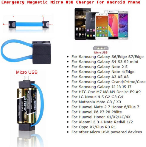 Portable Magnetic AA/AAA Battery Micro USB Emergency Charger for Android Phone, Black, 1 Pc......