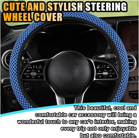 Stretch Elastic Steering Wheel Cover, All-Season Comfort, Warm in Winter & Cool in Summer, Universal 15 Inch Microfiber Breathable Ice Silk, Anti-...