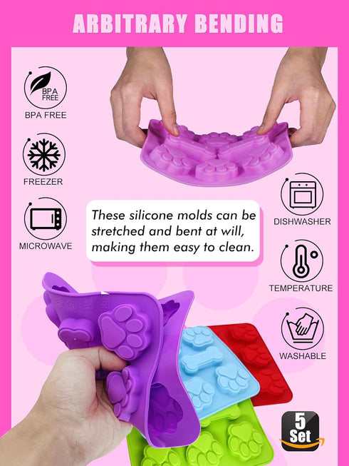 2 in 1 Puppy Dog Paw and Bone Silicone Molds, Silicone Puppy treat molds, Silicone Dog Treat Molds for Baking Chocolate, Candy, Jelly, Ice Cube - ...
