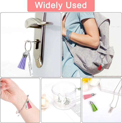 350Pcs Motivational Keychain Accessories Set with 50 Engraved Inspirational Words Charms, 50 Leather Keychain Tassels, 50 Keyring with Chain, 200 ...