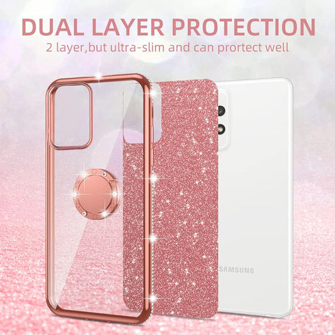 nancheng for Samsung Galaxy A52 5G Case, Glitter Luxury Sparkles TPU Silicone Slim Cute for Women Girls with Kickstand, Bling Diamond Ring Stand &...