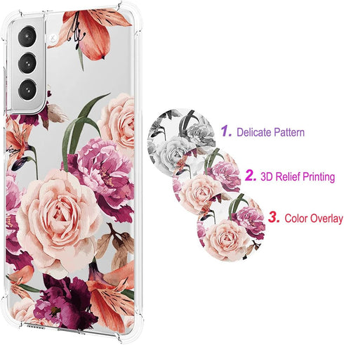 Case for Galaxy S21 FE 5G, Samsung S21 FE 5G Case for Girls Women, Clear Floral Soft Flexible TPU Slim Phone Protective Case Cover for Samsung Gal...