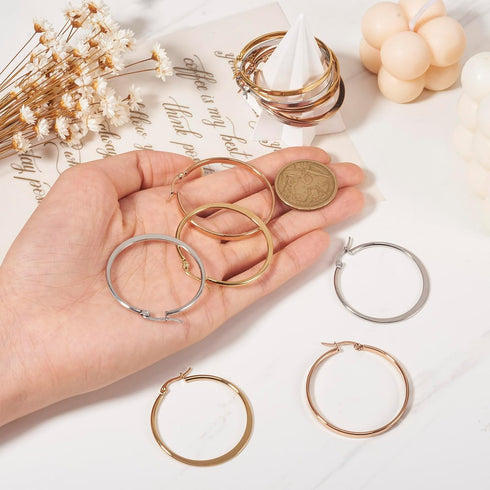 Craftdady 6 Pairs Titanium Steel Hoop Earring Kit 6 Style Flat Big Round Lever Back Open Huggie Earring Findings for Women DIY Earrings Jewelry Ma...
