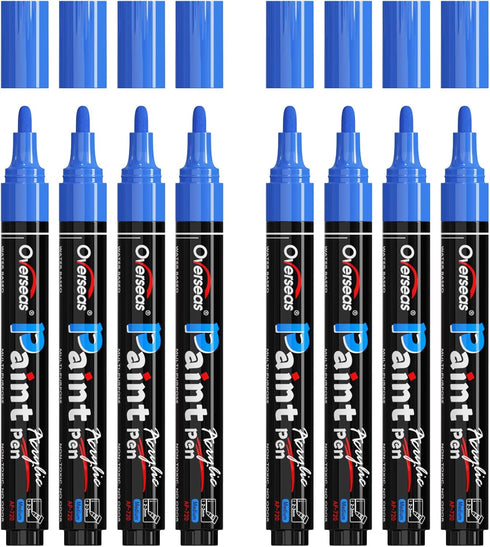 Overseas Blue Paint Pens Paint Markers - Permanent Acrylic Markers 8 Pack, Water-Based, Quick Dry, Waterproof Paint Marker Pen for Rock, Wood, Pla...