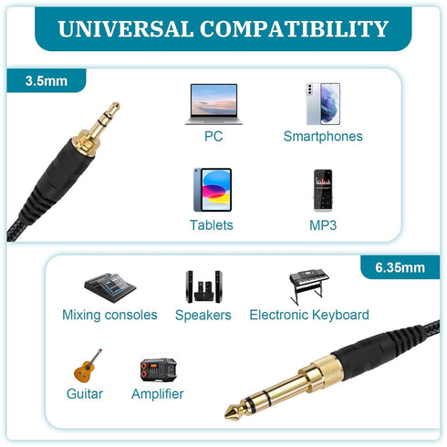 Replacement Audio Cable Cord Compatible with Sennheiser HD600 HD650 HD580 HD660S Headphones, 3.5mm 1/8" Plug and 6.35mm 1/4" Adapter 6.6FT/2m...
