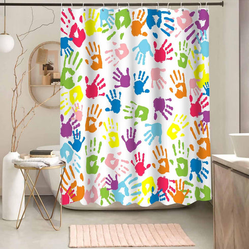 Handprint Bathroom Curtain Watercolor Rainbow Color Bathroom Curtain for Kids Bathroom Curtain, Washable Polyester Fabric Shower Curtains, 72 X 72...