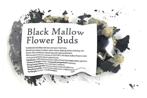 Black Mallow Flower Buds from Germany - Net Weight 0.52oz / 15g - Mesmerizing Black, Beautiful Eye-catcher for Herbal Infusion, Tea, Salads and De...