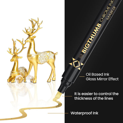 6Pcs Liquid Chrome Paint Markers, Dual Tips Gloss Mirror Marker, Oil-based Permanent Chrome Maker, Reflective Metallic Pen Markers for Repairing, ...