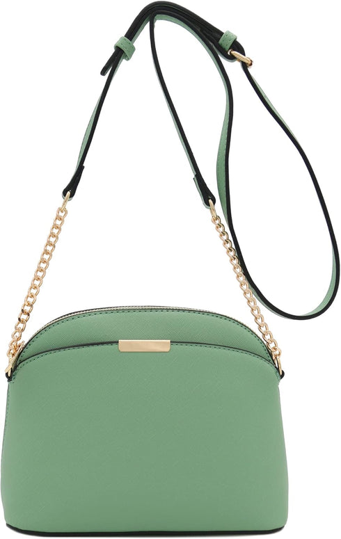 FashionPuzzle Saffiano Small Dome Crossbody bag with Chain Strap...