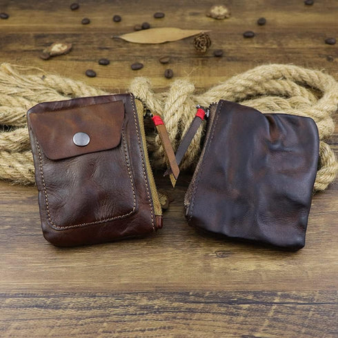 1 Pcs Leather Zipper Coin Purse Wallet With Card Slots, Snap Coin Organizer, Change Holder,Card Case, Leather Zipper Storage Bag for Men & Women...