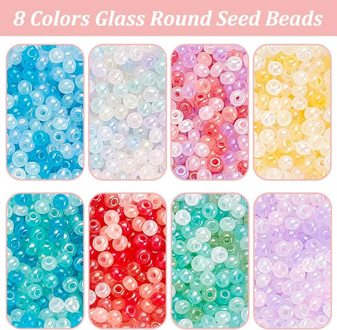 PH PandaHall 2104pcs 3mm Creamy Cloudy Seed Beads 8 Colors Bracelet Glass Beads Round Loose Spacer Beads Small Macaron Beads Glass Round Beads for...