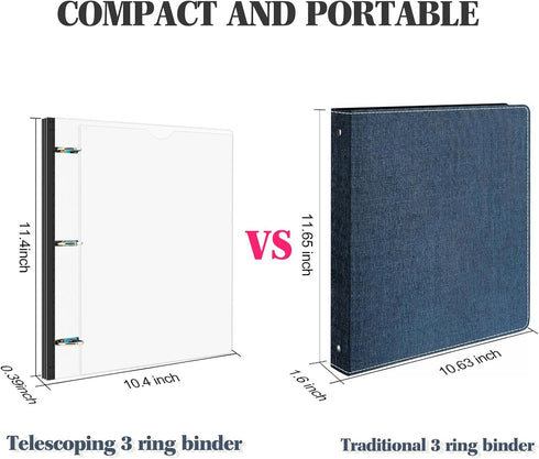 1 Inch Telescoping 3 Ring Binder - 1PCS-White?Flexible Binders with Customizable Front Cover and Clear Catalog Pocket, 1Inch Rings, 225 Sheet Capa...