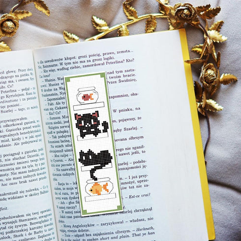 FREEBLOSS 6 Set Bookmark Cross Stitch Kits Cartoon Cat&Fish Jar&Windowsill Bookmark Cross Stitch Kit with Instructions Embroidery Bookmark Kit for...