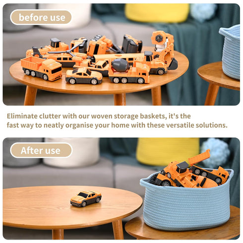 Cute Woven Storage Basket with Handle, Container for Gifts Empty, Decorative Organizer Bins Box for Pet Dog Toys Baby Essentials Snack Diaper Towe...