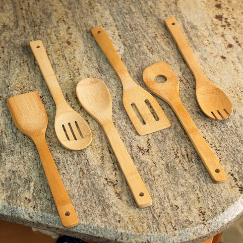 Home Basics 6 Piece Bamboo Kitchen Cutlery Tool Set, Natural, 2.5 x 12 x 0.25...