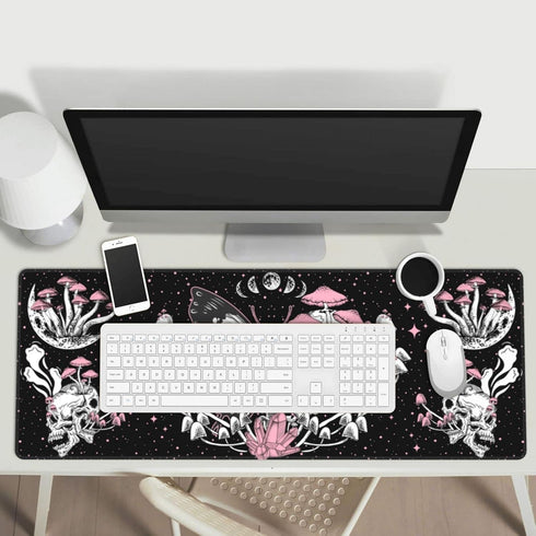 Skull Hippie Mushroom Moth Moon Gaming Mouse Pad XL, Large Extended Mousepad Desk Pad, Long Nonslip Rubber Mice Mats Stitched Edges Playmat for Of...