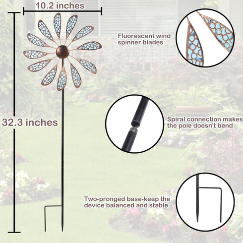 Outdoor Wind Spinner 33" Metal Wind Sculpture Waterproof Fluorescence Wind Spinners for Garden Patio Lawn Decoration...