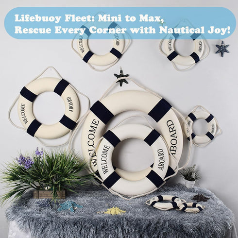 MorroMorn Lifebuoy Wall Hanging Decor - Welcome Aboard Mediterranean Style Home Decoration (Navy, 14")...