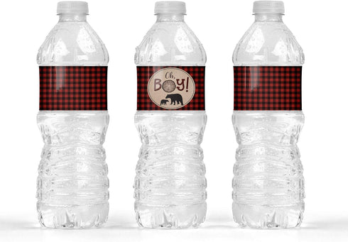 Your Main Event Prints Lumberjack Baby Shower Bottle Wraps - 25 Bear Water Bottle Labels - Decoration Favors...