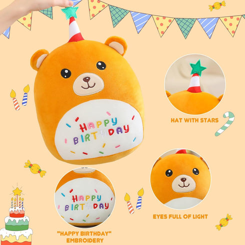 SQEQE Bear Plushie Birthday Bear Stuffed Animal Creative Bear Plush Pillow Birthday Party Home Room Decoration Doll Gift for Kids(Bear,10 Inch)...