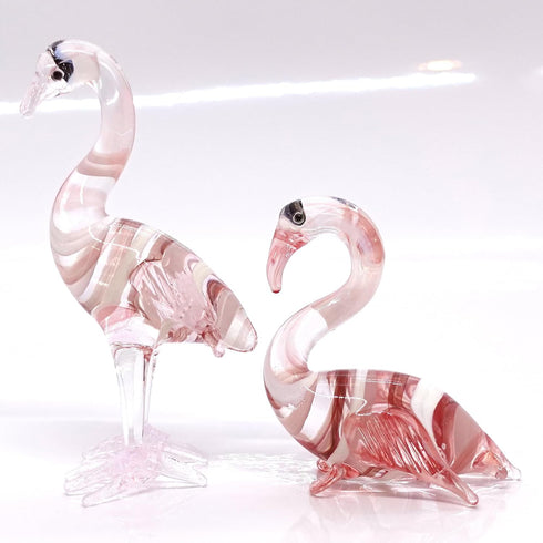 Flamingo Miniature Figurines Animals Hand Painted Blown Glass Art Bird Collectible Gift Decorate (2 Red White)...