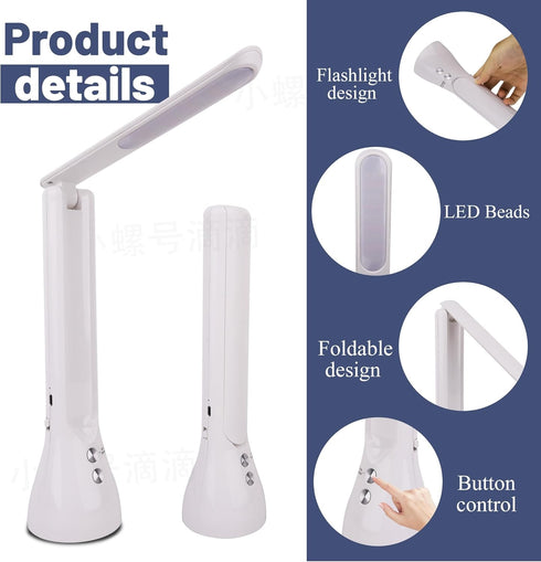 2-in-1 LED Desk Lamp Base with Flashlight for Home Office, Rechargeable, 3 Lighting Modes, Foldable & Portable Light, Cordless Table Bedside lamps...
