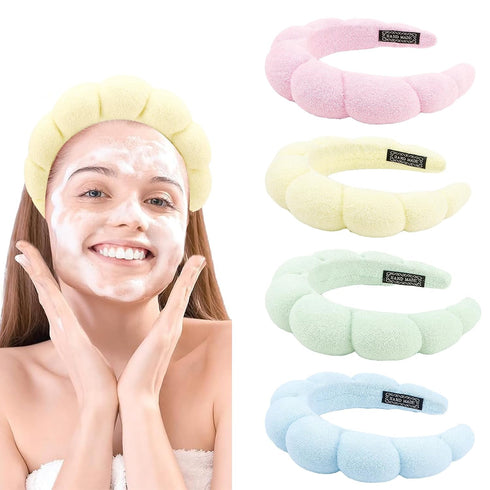 Canitor 4 PCS Spa Headband for Washing Face Facial Skincare Headbands Terry Cloth Sponge Makeup Headband Puffy Face Wash Headband Teen Girl Gifts ...