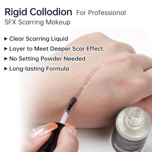 BOBISUKA Rigid Collodion 15ml with Brush & Remover 50ml Makeup Set Professional Scarring Liquid For Special Effects Makeup Kit, Face Body Realisti...