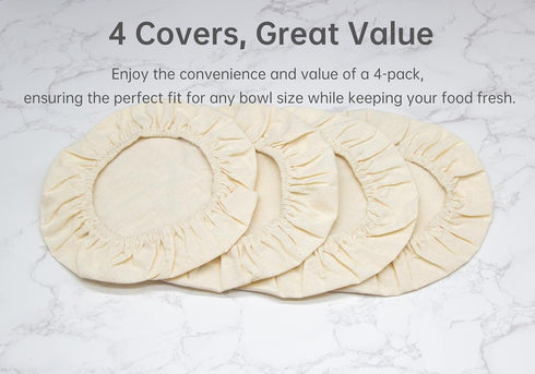 4 Pack sourdough bowl cover, Organic Reusable Cloth bowl cover for proofing, fits 5”-8.5” Diameter bowl and Jar mouth - Unbleached, Perfect for Fe...