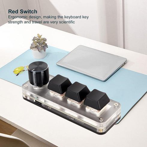Red Switch Macro Keyboard, USB Custom Mechanical Keyboard with knob, Gaming OSU Volume Control Custom Shortcut Keys Mini Keyboard (3 Keys 1 Knob)...