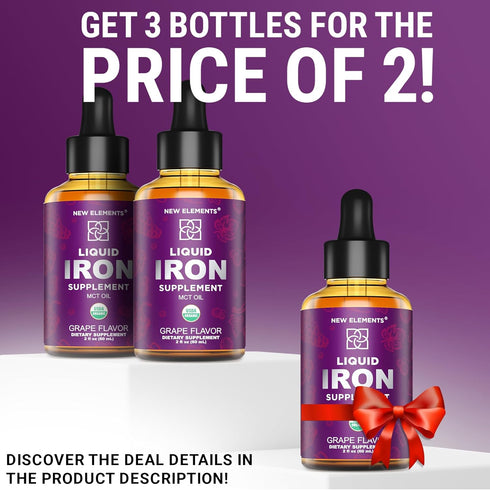 Iron Supplement for Women & Men Free Blood Builder, Iron Vitamin for Anemia USDA Organic Liquid Iron Drops for Adults with MCT Oil, Natural Grape ...