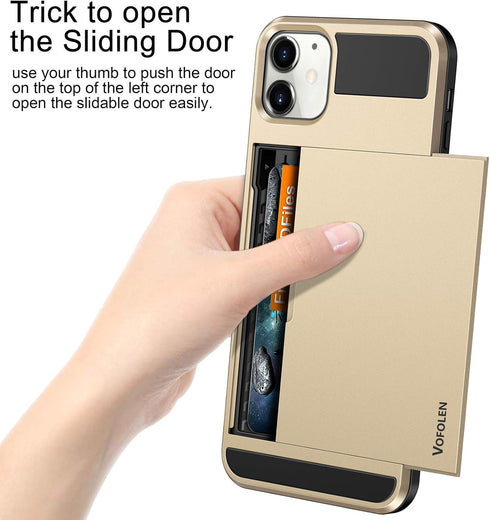 Vofolen Compatible with iPhone 12 Case 5G Wallet Cover Credit Card Holder Slot Sliding Back Pocket Anti-Scratch Dual Layer Protective Compatible w...