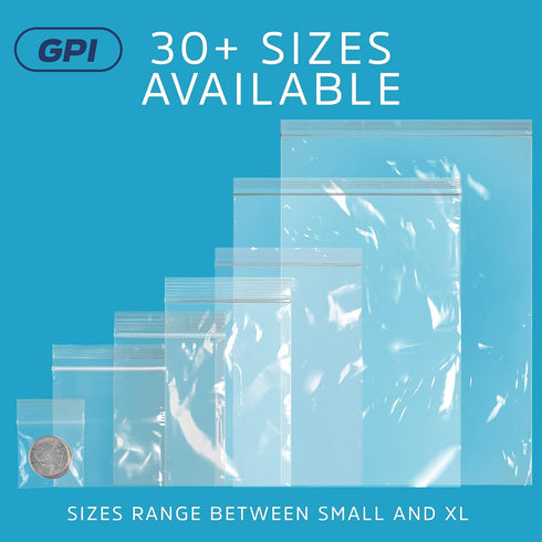 GPI Clear Plastic Reclosable ZIP Poly Bags, Case of 100, 2-mil Thick, 2 Inch x 3 Inch, for Travel, Storage, Shipping...