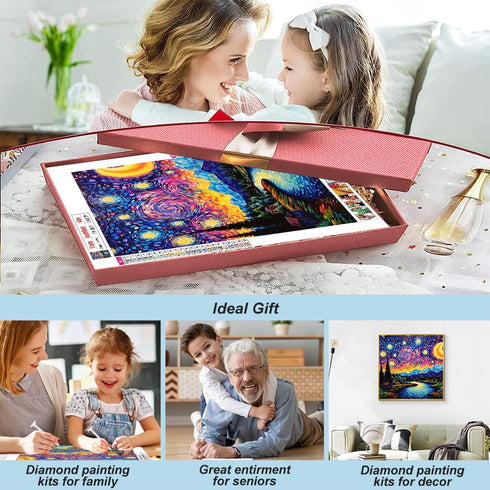 FHBUBPUP Starry Night Diamond Painting Kits for Adults, Starry Sky Diamond Art Kits, Full Drill Round Gem Art, DIY Landscape Paint with Diamond Be...