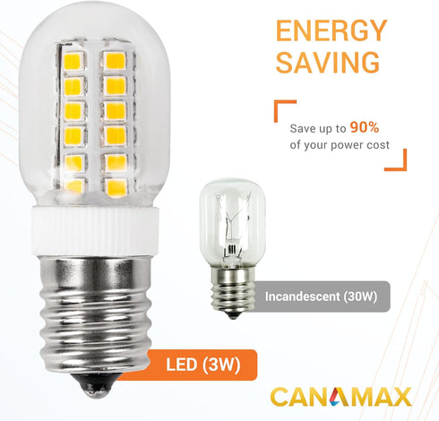 Canamax Premium 8206232A Dimmable LED Light Bulb 3W Equal to 40W 6000K 75V-130V - High Output Cold Daylight E17 Standard Base 240 lumens for Refri...