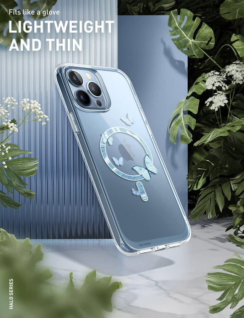 i-Blason Halo Case Compatible with MagSafe for iPhone 13 Pro Max 6.7 inch, Slim Clear Case with TPU Inner Bumper (Butterfly/Blue)...
