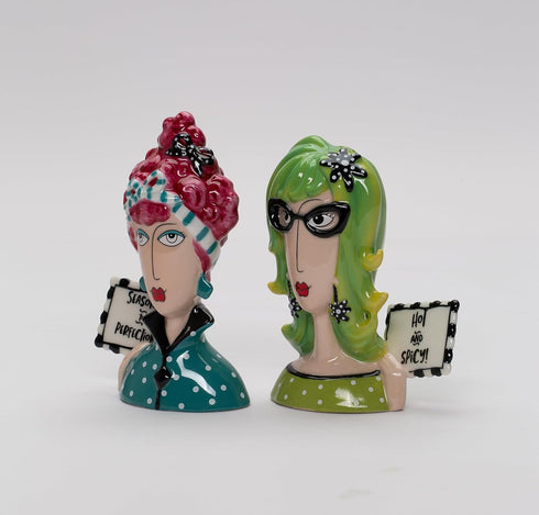 Fine Porcelain Dollymama's Lady Perfection-Spicy Salt and Pepper Shaker by Joey, 4-7/8" H...