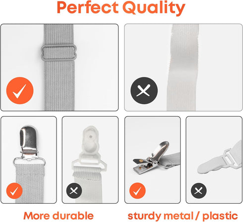 5 STARS UNITED Bed Sheet Straps Set | Easy to Use Adjustable Elastic Fasteners with Metal Clips | Sheet Holders for Corners | Fitted Sheet Clips t...