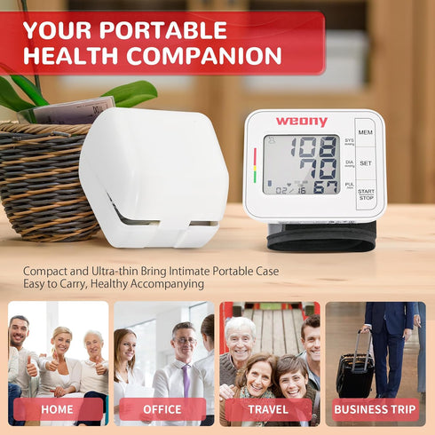 Portable Blood Pressure Monitor Wrist, Adjustable Wrist Blood Pressure Cuff 5.3-8.5in, BP Monitor Large LCD, 2x90 Memory, Blood Pressure Monitors ...