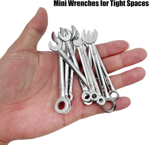 20pcs Mini Wrench Set Open End Wrench Ignition Wrench Sets With Chain Ring British/Metric Type Wrenches (Metric + British)...