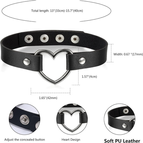 Gothic Heart Choker Necklace for Women, Adjustable Punk Collar Neckband Necklace Halloween Jewelry Gifts...