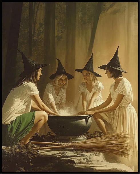 Posterizer 1 pcs-group of witches around their cauldron-for occult lovers 2-Gothic Art-Photography Art-Gift for Steampunk or Goth Fans- unframed w...