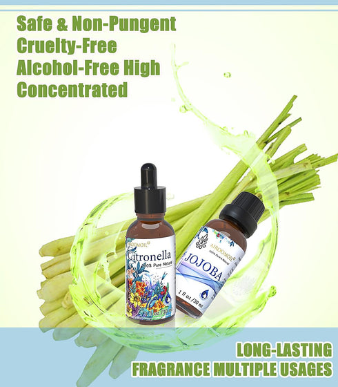 30+30ml Travel Size Pure Citronella Jojoba Essential Oil Set Natural Aromatherapy Spray for Indoor Outdoor Use Fragrance Home Diffuser Soap Making...