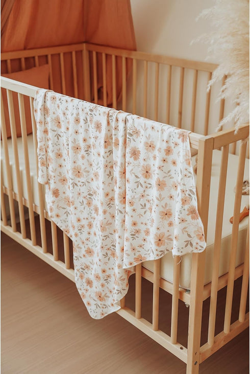 Konssy Baby Girl Newborn Receiving Blanket with Matching Headband and Beanie Set Baby Swaddle Floral Print Nursery Swaddle Wrap...